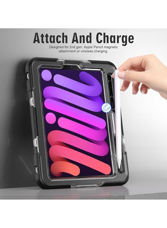 Rugged Shockproof Case Compatible with IPad Mini 7 (A17 Pro) 2024, Heavy Duty 3-Layers Design with Adjustable Hand Strap, Rotation Hidden Bracket u0026 Pen Slot