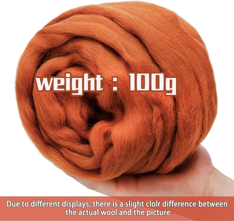 JUPEAN 3.53oz Wool Roving, Wool Felting Supplies, Pure Wool, Chunky Yarn, Spinning Wool Roving for Needle Felting Wet Felting DIY Hand Spinning (Brown) - Image 2