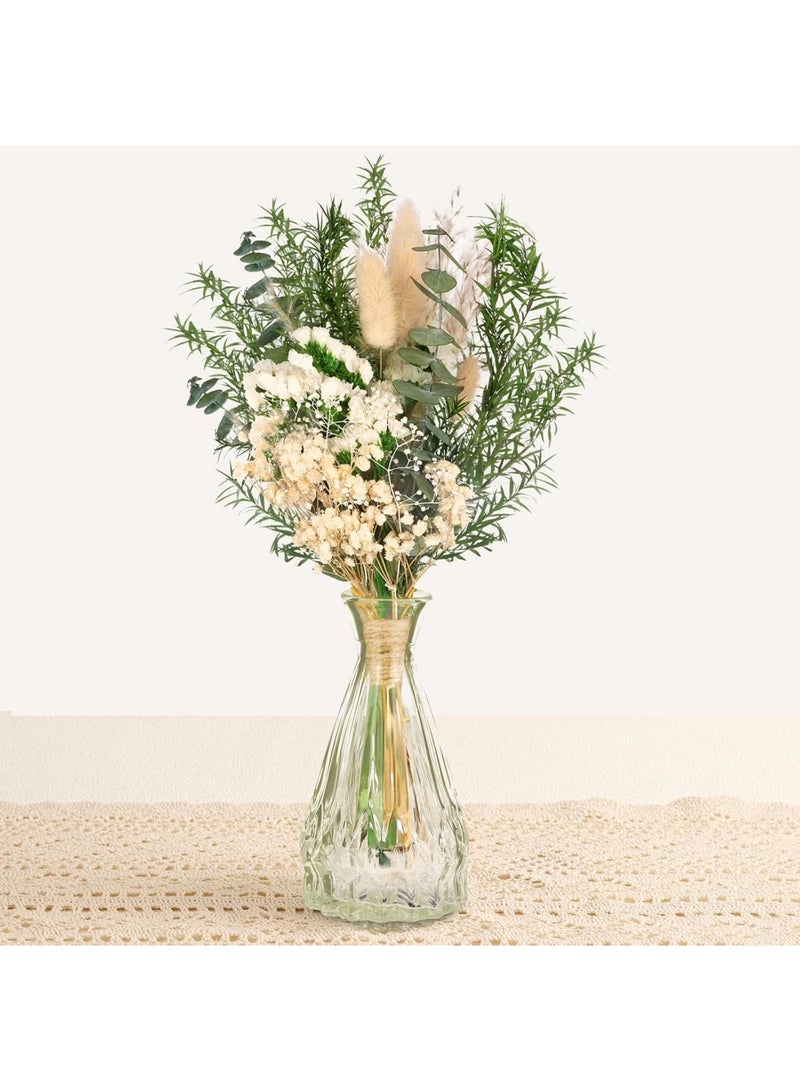 سيوسي Dried Flowers Bouquet with Vase, Natural Dried Flower and Green Eucalyptus Plant, Bouquet Floral Arrangements for Home, Farmhouse Kitchen, Dining, Coffee Table Decor, Centerpiece Table Decorations - Image 1