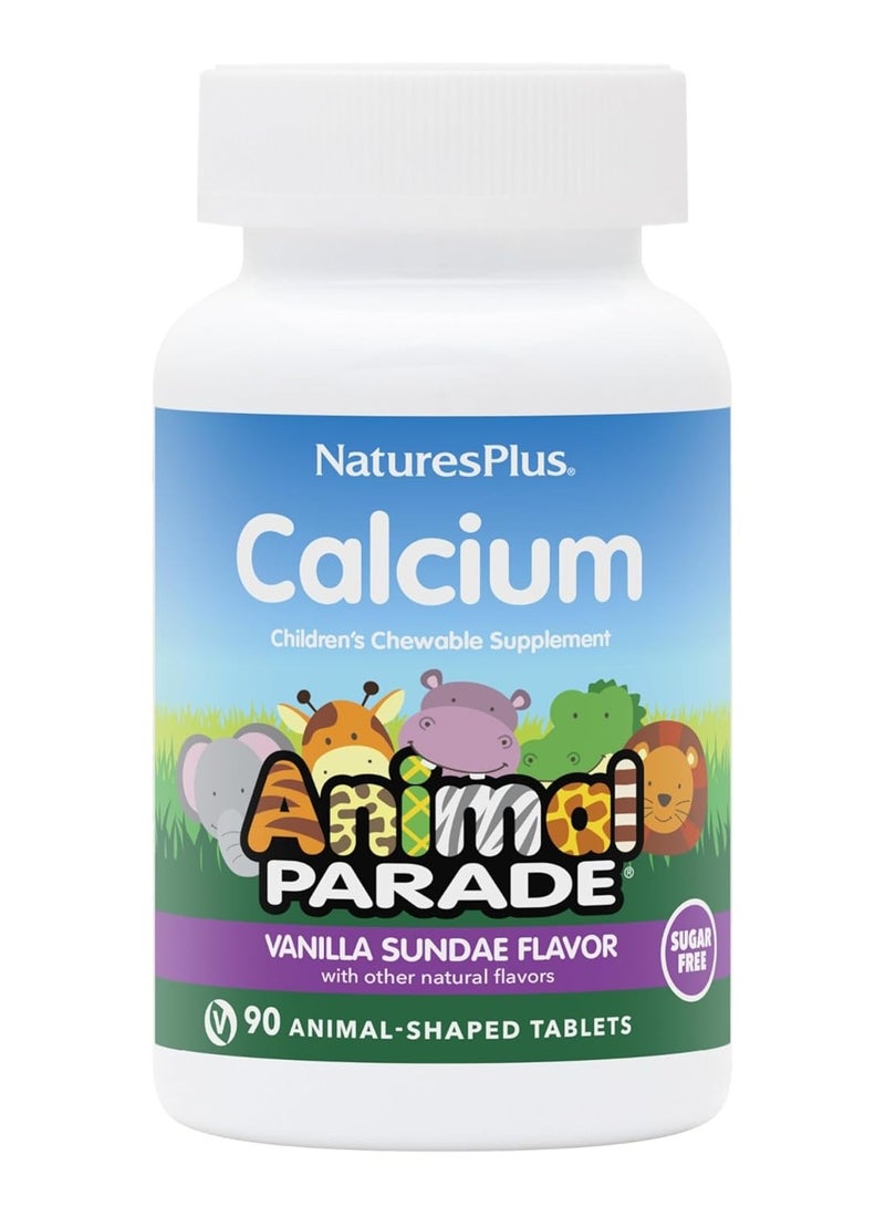NaturesPlus Animal Parade Calcium Children’s Chewable Supplement Vanilla Sundae Sugar Free - 90 Animal-Shaped Tablets - Image 1