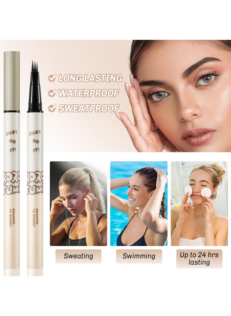 SYOSI - SYOSI 4 Point Head Waterproof Eyebrow Pencil, 2 Colors Liquid Brow Pen, 4 Hours Long Lasting Eyebrow Tattoo Pen, Lift & Snatch Eyebrow, Make Natural Eyebrow Hair, 2 Pack (Black Gray, Brown) - Image 1