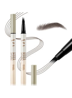 SYOSI 4 Point Head Waterproof Eyebrow Pencil, 2 Colors Liquid Brow Pen, 4 Hours Long Lasting Eyebrow Tattoo Pen, Lift & Snatch Eyebrow, Make Natural Eyebrow Hair, 2 Pack (Black Gray, Brown)