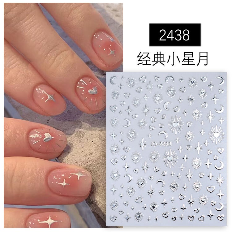 Nail Star Moon Bronzing Sticker – Metal Silver Four Mans Star Design - Image 3