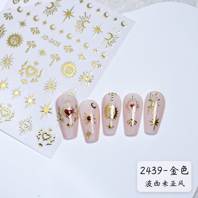 Nail Star Moon Bronzing Sticker – Metal Silver Four Mans Star Design - Image 1