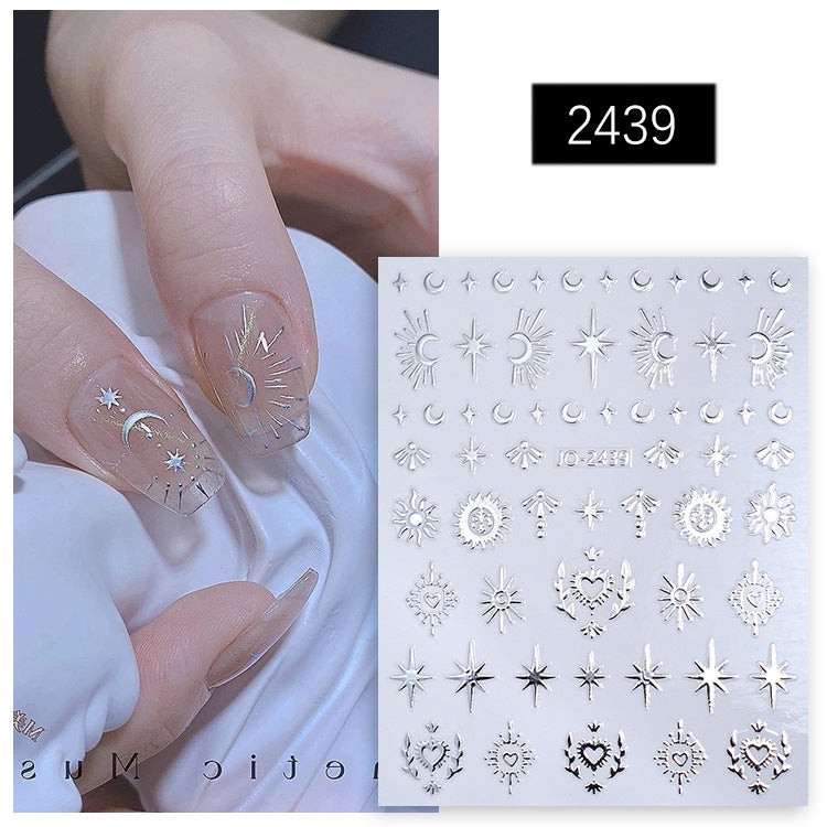 Nail Star Moon Bronzing Sticker – Metal Silver Four Mans Star Design - Image 4