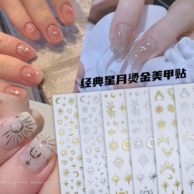 Nail Star Moon Bronzing Sticker – Metal Silver Four Mans Star Design - Image 2