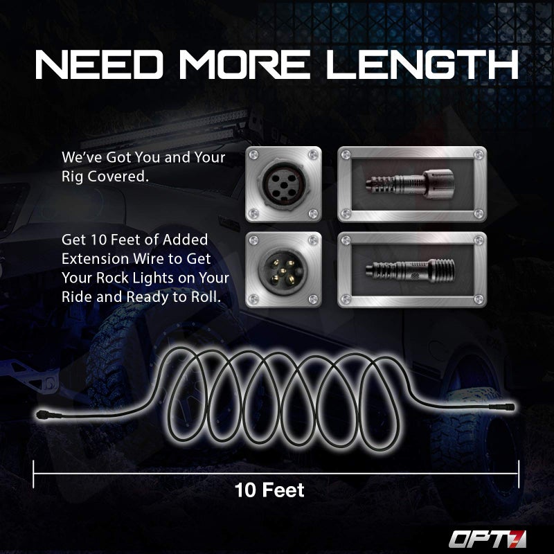 OPT7 2pc 10ft Extension Wires Pair for Quantum RGBW LED Rock Lights - Does Not Connect to Single Color Pods - Image 2