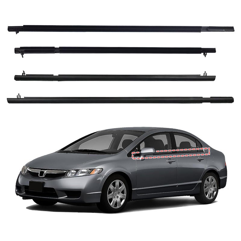 ItranMc Car Window Weather Stripping Molding Trim Belt,Compatible with Honda Civic 2006-2011 4-Door Sedan, Replace#72410-SNA-A01 72450-SNA-A01 72950-SNA-A01 72910-SNA-A01 - Image 1