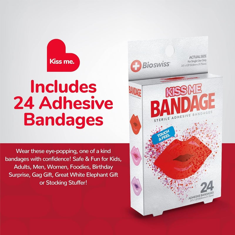 BioSwiss Bandages, Lips Shaped Self Adhesive Bandage Set, Latex Free, Sterile Wound Care, 24 Count - Image 2