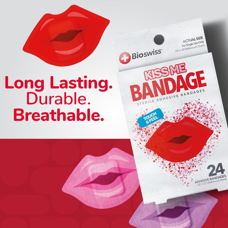BioSwiss Bandages, Lips Shaped Self Adhesive Bandage Set, Latex Free, Sterile Wound Care, 24 Count - Image 5