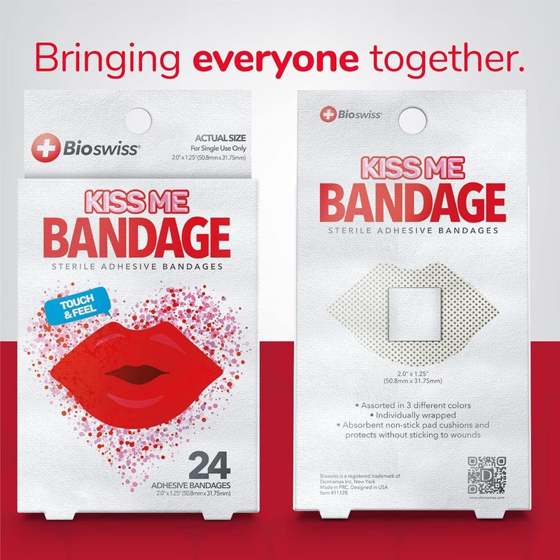BioSwiss Bandages, Lips Shaped Self Adhesive Bandage Set, Latex Free, Sterile Wound Care, 24 Count - Image 3