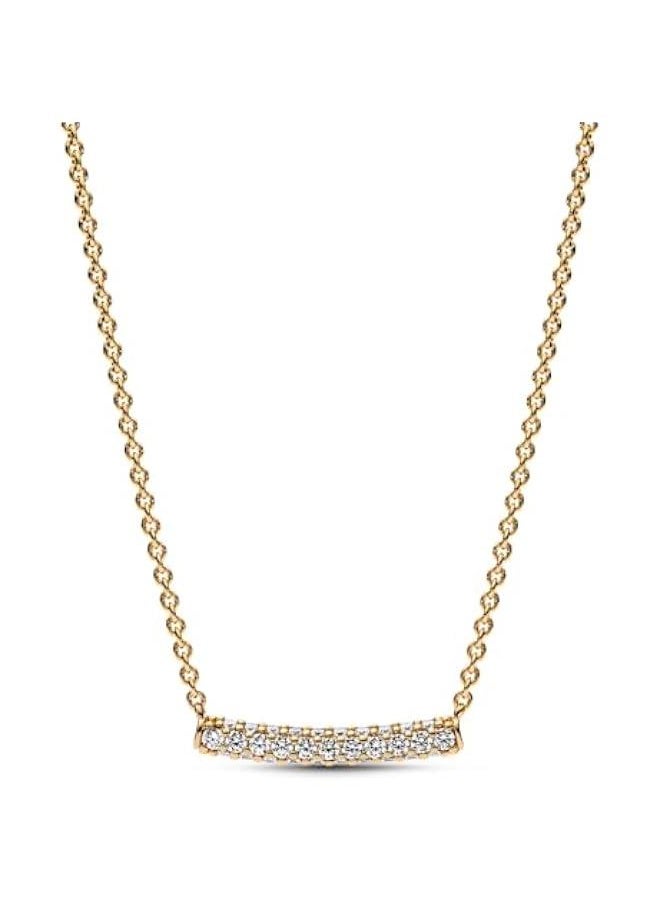 PANDORA - Timeless Pavé Single-Row Bar Collier Necklace - Gift for Her - 14k Gold-Plated Necklace with Cubic Zirconia - Stunning Women's Jewelry - With Gift Box - 17.7 - Image 1
