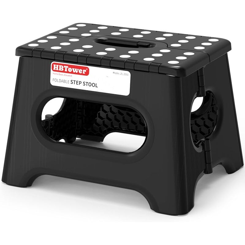 HBTower Folding Step Stool 9 Inch - Holds 600 lb, Non-Slip Surface & Carry Handle - Sturdy Step Stool for Kids, Toddlers & Adults - Compact Foldable Foot Stool for Kitchen, Bathroom, Bedroom, Outdoor - Image 1