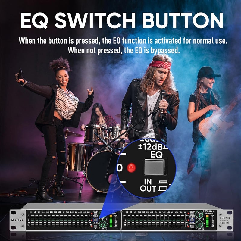 MIZISNR Stereo Graphic Equalizer for Home Audio System, Dual Channel 15-Band Pro DJ EQ, Noise Reduction 1U Rack Mount (EQX-215S) - Image 3