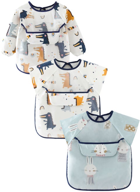 3-Pack Waterproof Baby Bibs with Pocket, Safety Material, Machine Washable