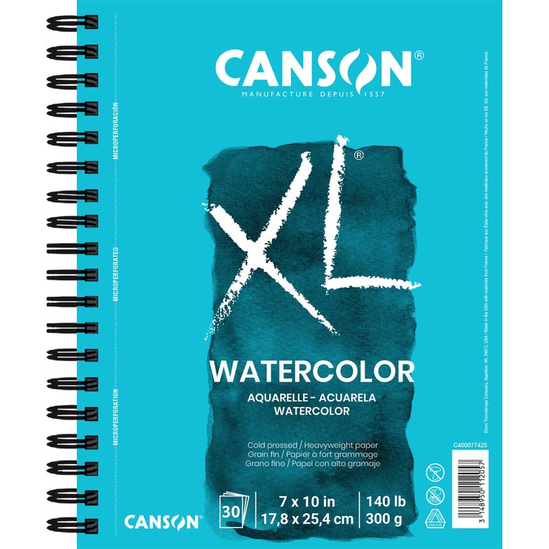 Canson XL Series Watercolor Paper, Wirebound Pad, 7x10 inches, 30 Sheets (140lb/300g) - Artist Paper for Adults and Students - Watercolors, Mixed Media, Markers and Art Journaling - Image 1