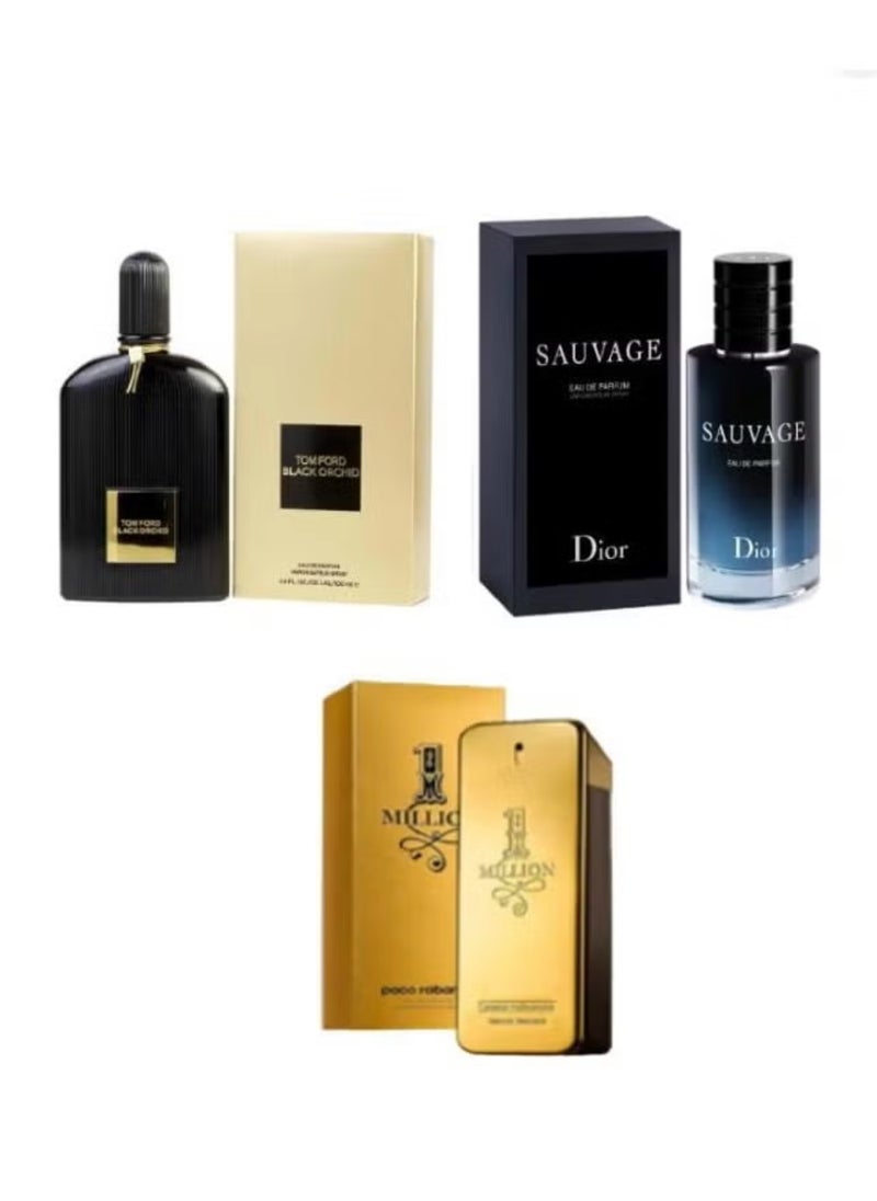 تشانسيس مجموعة من العطور من ماركات مختلفة منها عطر Sauvage Dior 100ml، وعطر One Million 100ml، وعطر Black Orchid 100ml 