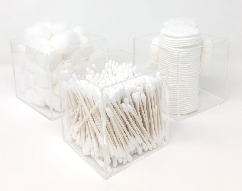 BY ALEGORY Acrylic Bathroom Accessory Organizer Cubes Set of 3 for Storing Cottonballs Ear Swabs Toothbrushes Toothpaste Potpourri