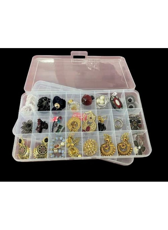 Csm CSM ® Jewelry Box Organizer Rectangular Plastic Storage Box with dividers 24 Grids (Transparent) - Pack of 2 Boxes  - Image 2