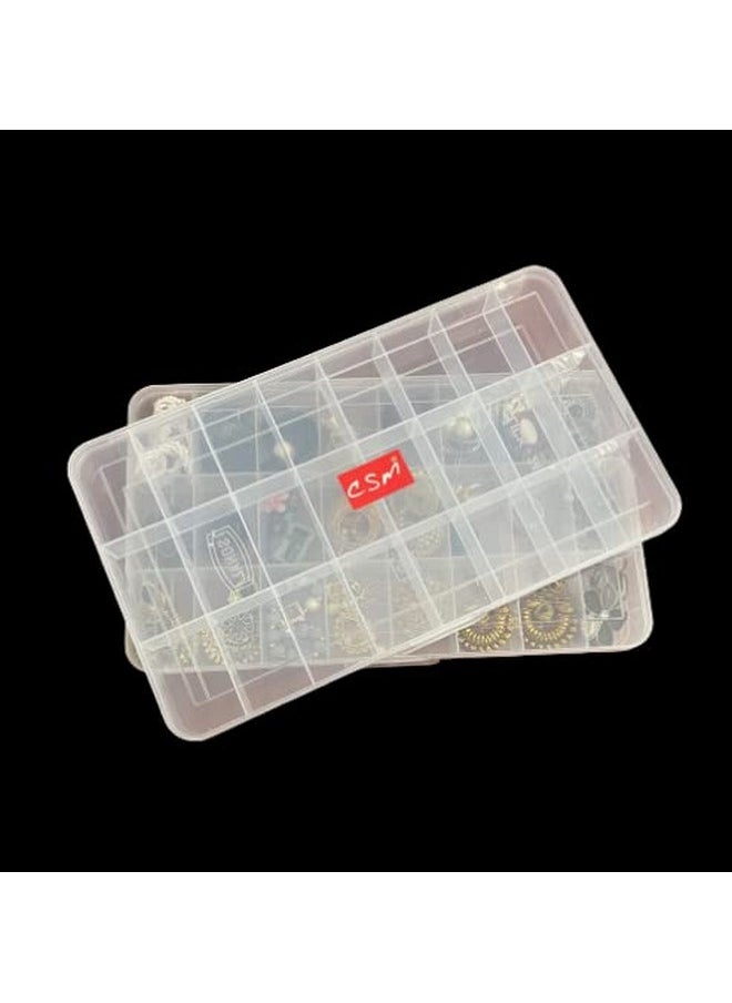 Csm CSM ® Jewelry Box Organizer Rectangular Plastic Storage Box with dividers 24 Grids (Transparent) - Pack of 2 Boxes  - Image 1