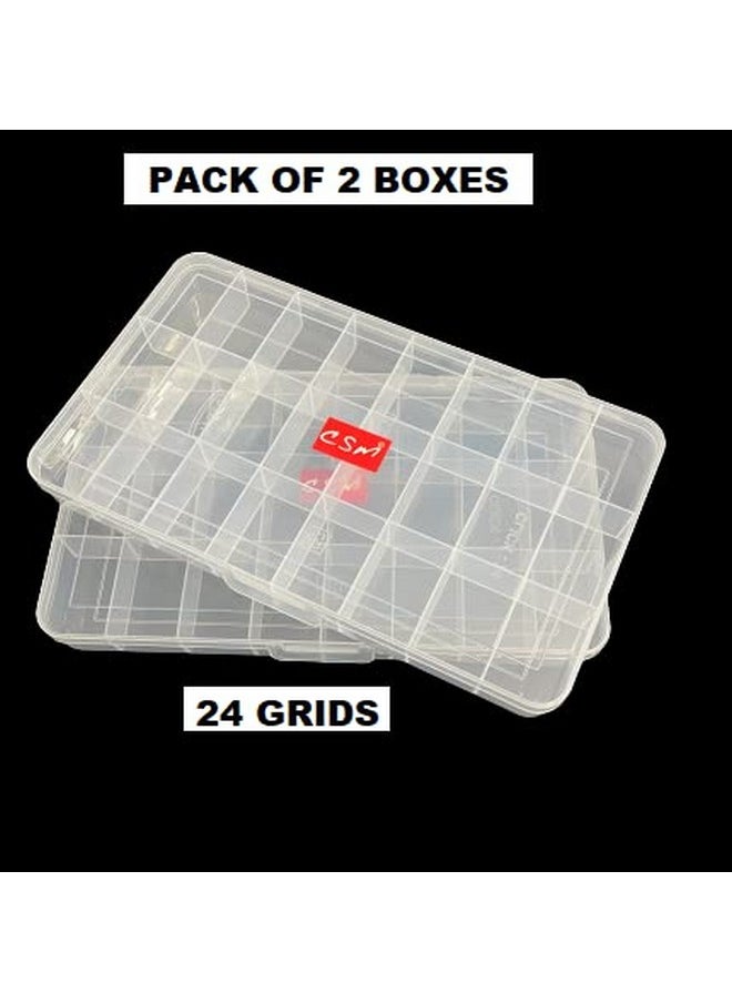 Csm CSM ® Jewelry Box Organizer Rectangular Plastic Storage Box with dividers 24 Grids (Transparent) - Pack of 2 Boxes  - Image 3