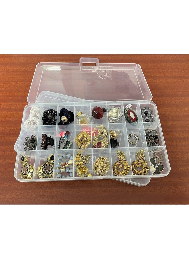 Csm CSM ® Jewelry Box Organizer Rectangular Plastic Storage Box with dividers 24 Grids (Transparent) - Pack of 2 Boxes  - Image 5