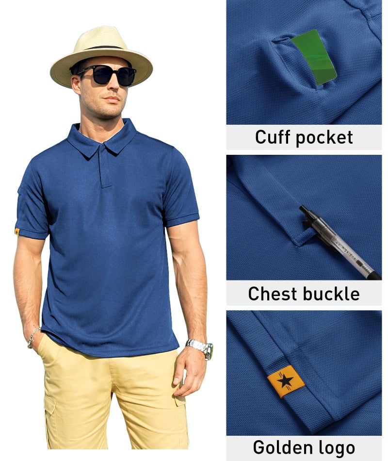 ZITY Mens Polo Shirt Short Sleeve Sports Tactical T-Shirt Athletic Golf Polos Daily Casual Stylish Collared Shirts for Men Blue X-Large - Image 2