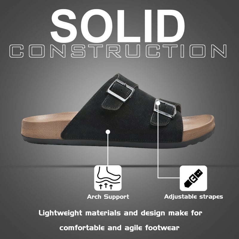 Face صنادل جلدية سوداء للرجال - Image 1