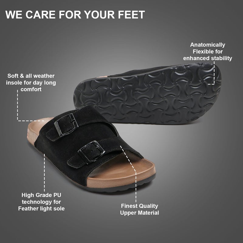 Face صنادل جلدية سوداء للرجال - Image 3