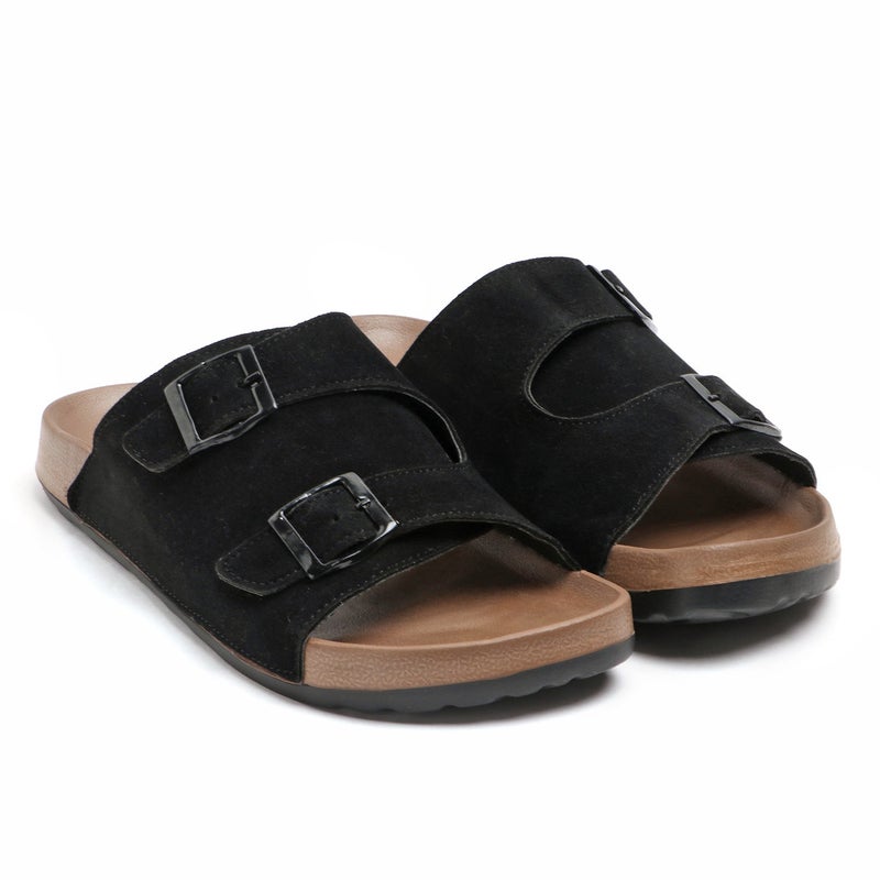 Face صنادل جلدية سوداء للرجال - Image 4