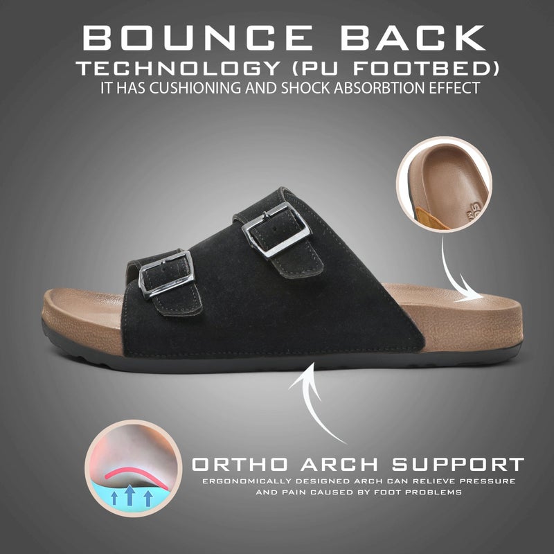 Face صنادل جلدية سوداء للرجال - Image 2