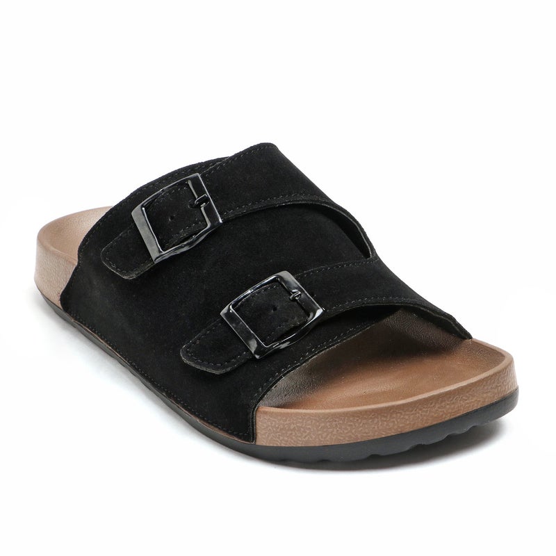 Face صنادل جلدية سوداء للرجال - Image 5