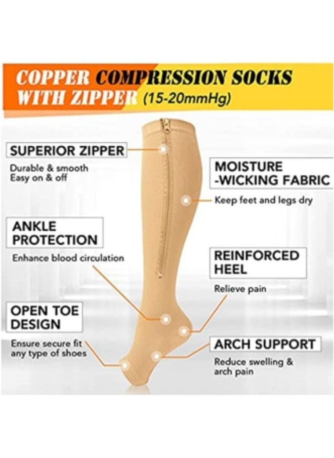 Generic - Compression Socks for Women & Men with Zipper, 2 Pairs  Open Toe Calf Knee High Compression Stocking,Black - Image 1