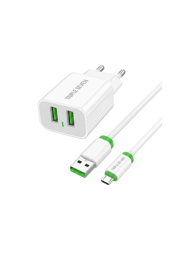 777 T7-220 Fast Charger – Micro-USB Cable Included – Safe & Fast Charging – White - Image 1