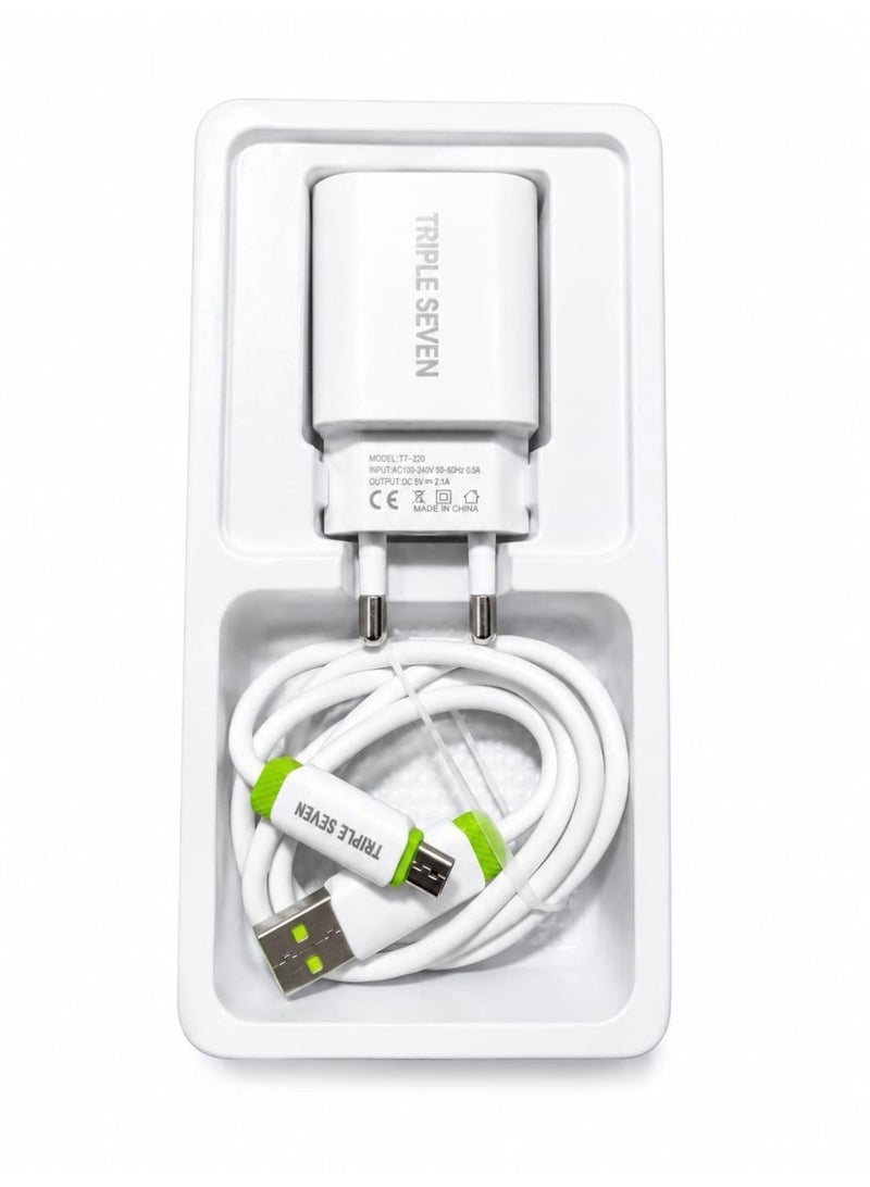 777 T7-220 Fast Charger – Micro-USB Cable Included – Safe & Fast Charging – White - Image 4