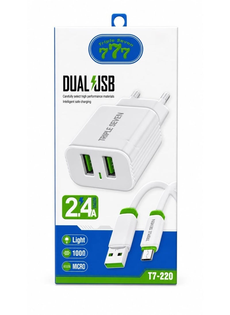 777 T7-220 Fast Charger – Micro-USB Cable Included – Safe & Fast Charging – White - Image 5