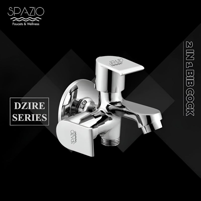 Spazio Dzire Series Brass 2 Way Bib Cock 2 in 1 Tap Pack of 1 for Bathroom Kitchen Chrome Finish Silver Plated Twin Elbow Valve Faucet Wall Mount Installation Type - Image 4