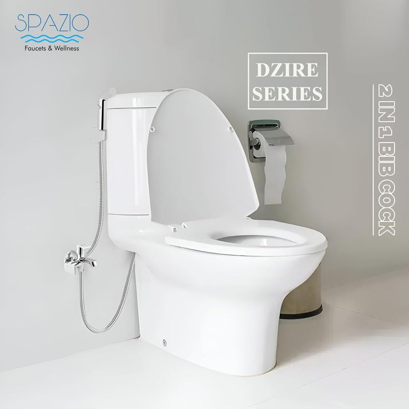 Spazio Dzire Series Brass 2 Way Bib Cock 2 in 1 Tap Pack of 1 for Bathroom Kitchen Chrome Finish Silver Plated Twin Elbow Valve Faucet Wall Mount Installation Type - Image 5
