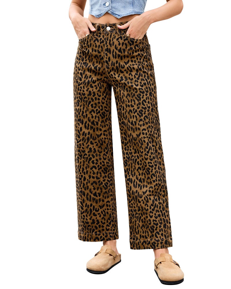 LookbookStore Leopard Pants Women High Waist Cute Jeans for Women Trendy Fall Clothes Brown Cheetah Size Medium Size 8 10 - Image 1