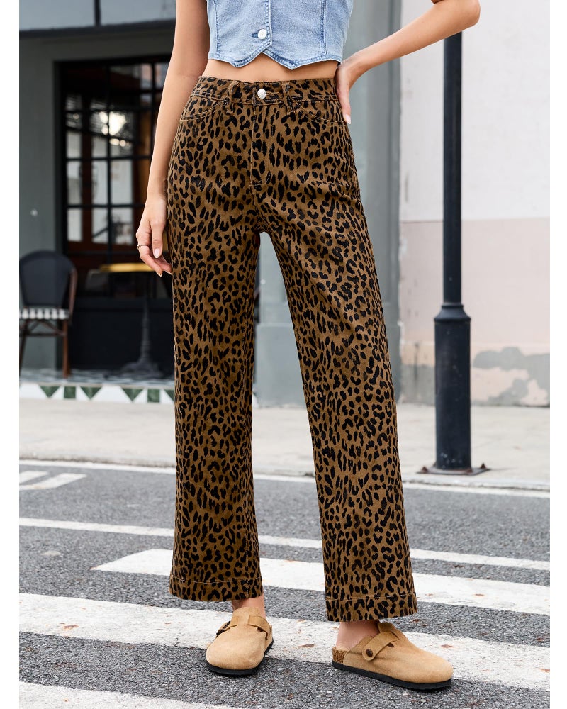 LookbookStore Leopard Pants Women High Waist Cute Jeans for Women Trendy Fall Clothes Brown Cheetah Size Medium Size 8 10 - Image 2