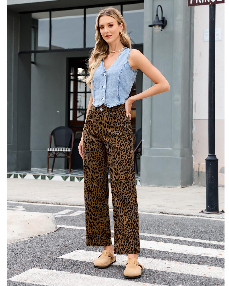 LookbookStore Leopard Pants Women High Waist Cute Jeans for Women Trendy Fall Clothes Brown Cheetah Size Medium Size 8 10 - Image 5