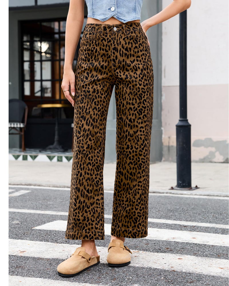 LookbookStore Leopard Pants Women High Waist Cute Jeans for Women Trendy Fall Clothes Brown Cheetah Size Medium Size 8 10 - Image 4