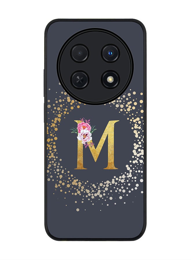 Stylizedd Rugged Black edge case for Huawei nova 12i 4G, Slim fit Flexible Thin Cover - Custom Monogram Initial Letter Floral Pattern Alphabet - M  (Grey ) - Image 1