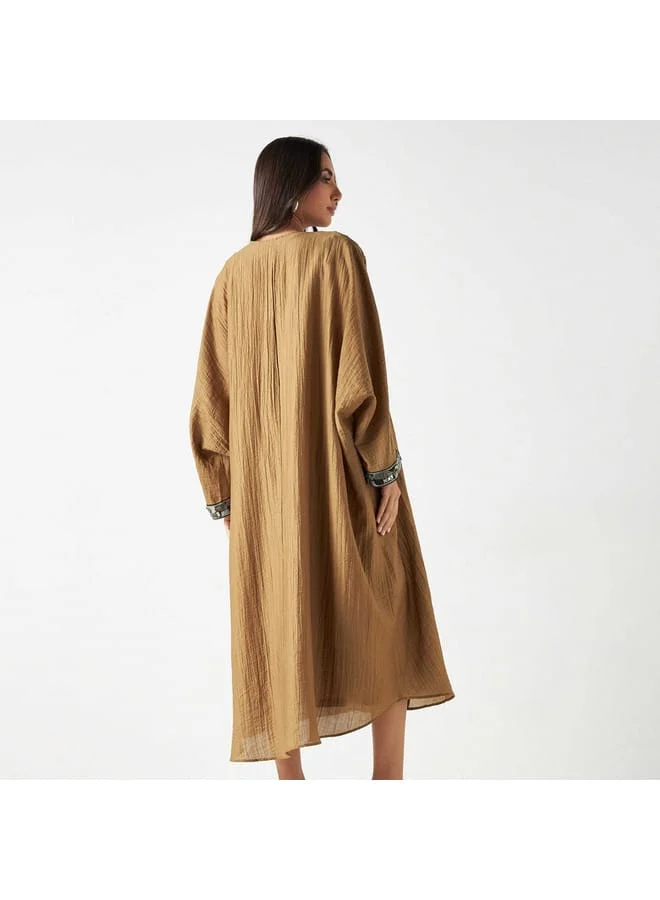 Iconic Iconic Solid Kimono Shrug with Bead Detail and Long Sleeves