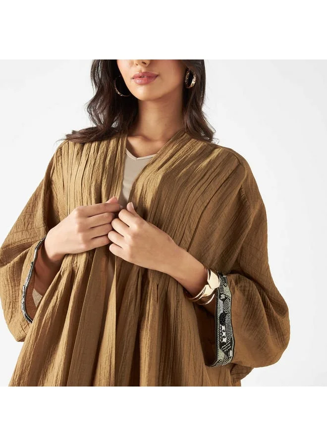 Iconic Iconic Solid Kimono Shrug with Bead Detail and Long Sleeves