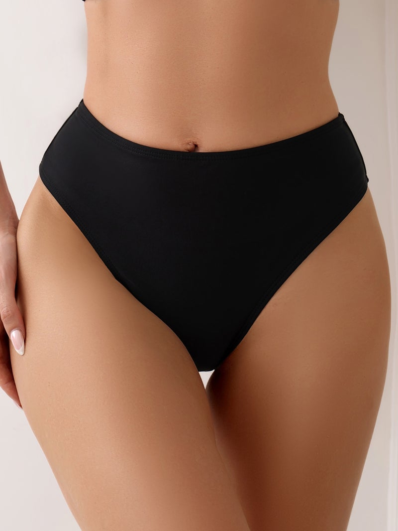 New solid color sexy trade bikini high elastic high waist wrinkle swimsuit swimming trunks - Image 1