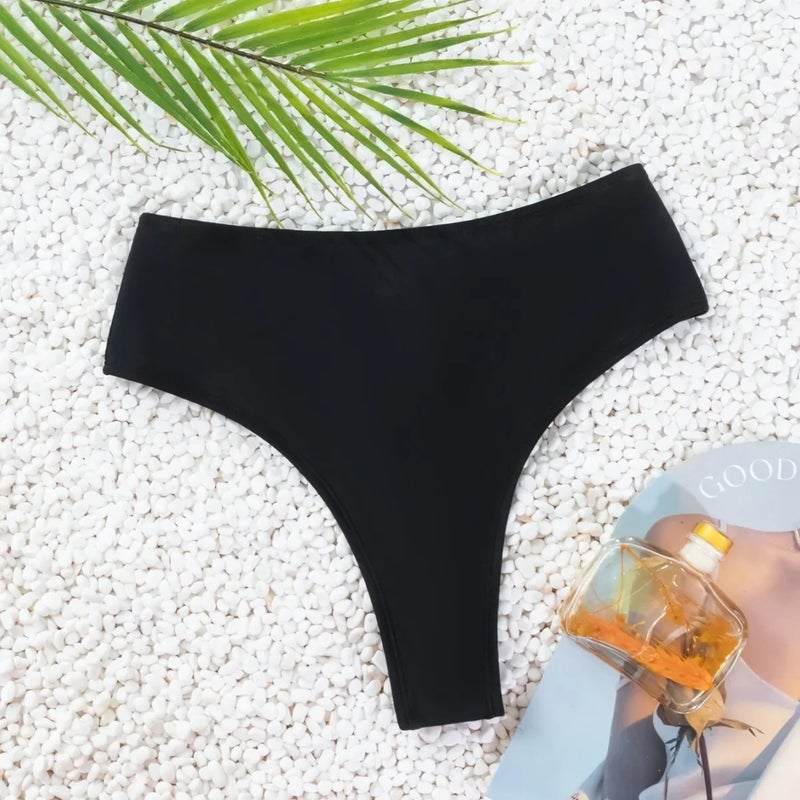 New solid color sexy trade bikini high elastic high waist wrinkle swimsuit swimming trunks - Image 5