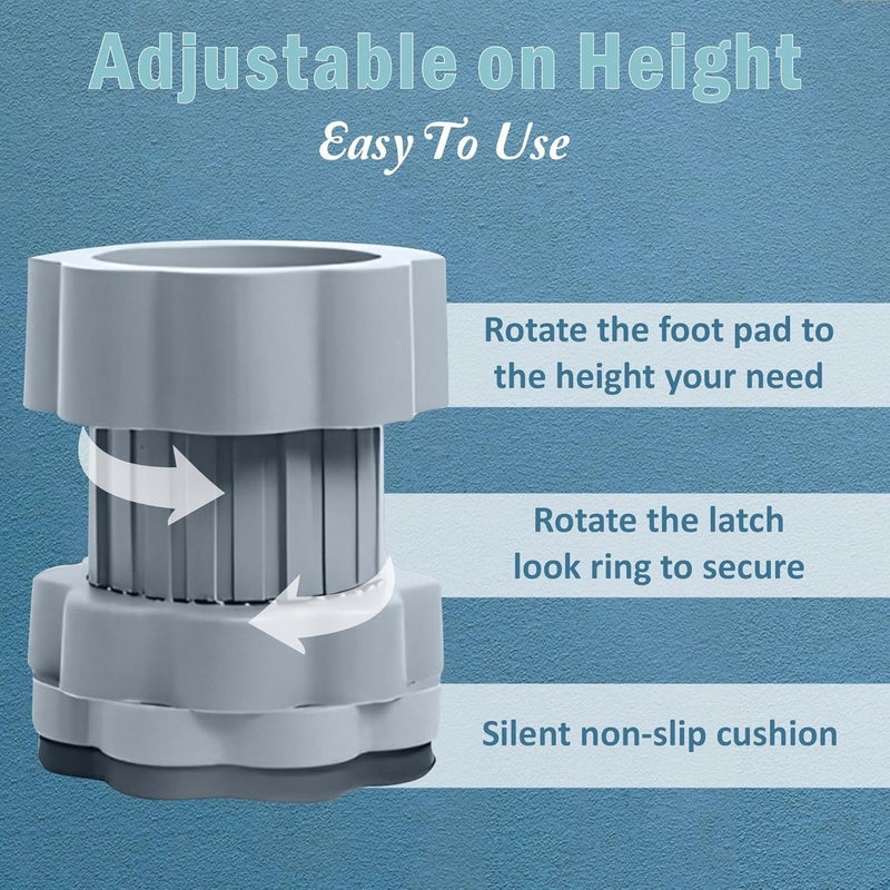 TEKCOOL وسادات اهتزاز الغسالة / قاعدة الحامل للغسالة / حامل الثلاجة مع أقدام قابلة للتعديل / حامل الغسالة / صواني الأرضية - رمادي (مجموعة 4 قطع) - Image 3