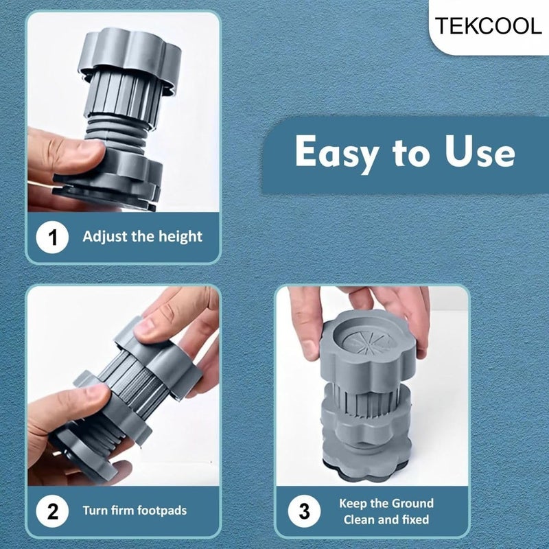 TEKCOOL وسادات اهتزاز الغسالة / قاعدة الحامل للغسالة / حامل الثلاجة مع أقدام قابلة للتعديل / حامل الغسالة / صواني الأرضية - رمادي (مجموعة 4 قطع) - Image 5