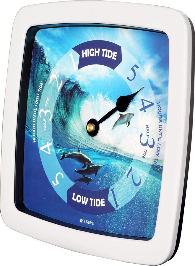 JUSTIME 8.5 Inch Atlantic Tide Clock for East Coast, High Tide Low Tide Clock with Plastic Water Resistant Case, Colorful Graphics Designed Home Wall Décor (TT424WT Dolphin) - Image 3